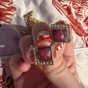 Gold and purple Square Earrings